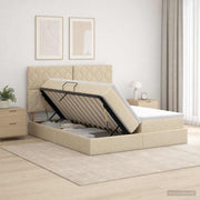 Krevet s od storage s uzglavljem Krem 180 x 200 cm Tkanina