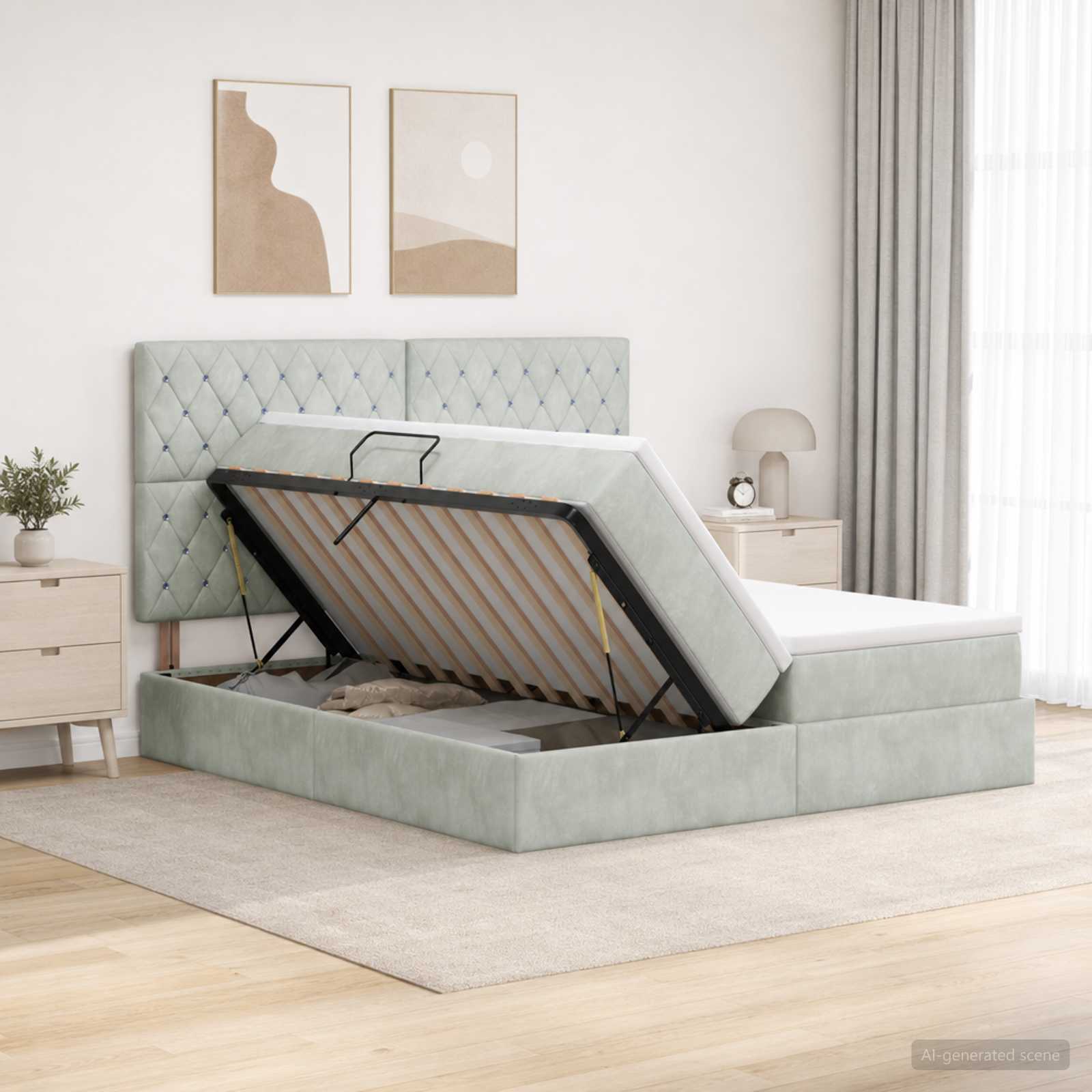 Krevet s od storage s pohranom Svjetlosiva 200 x 200 cm Baršun