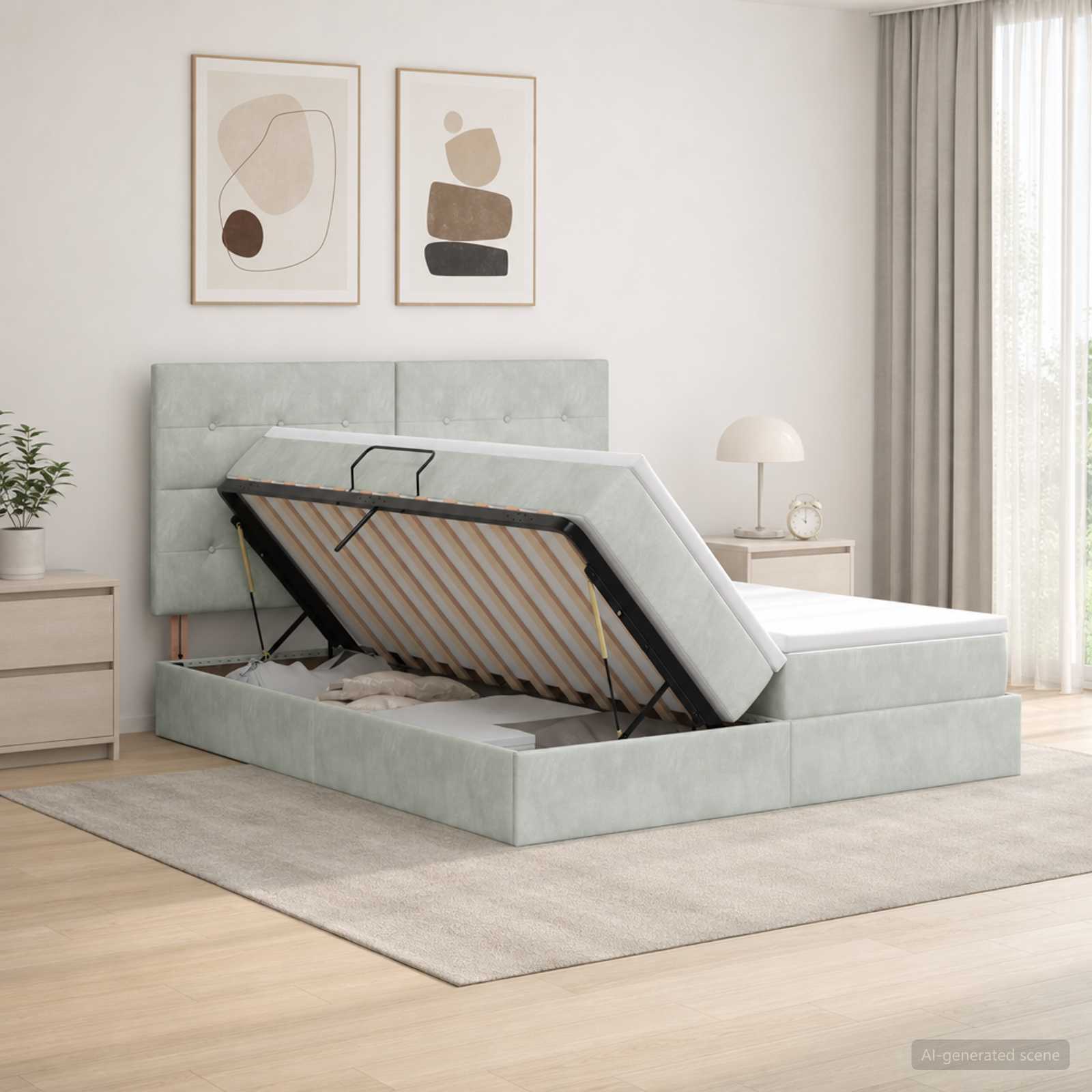 Krevet s od storage s pohranom Svjetlosiva 200 x 200 cm Baršun