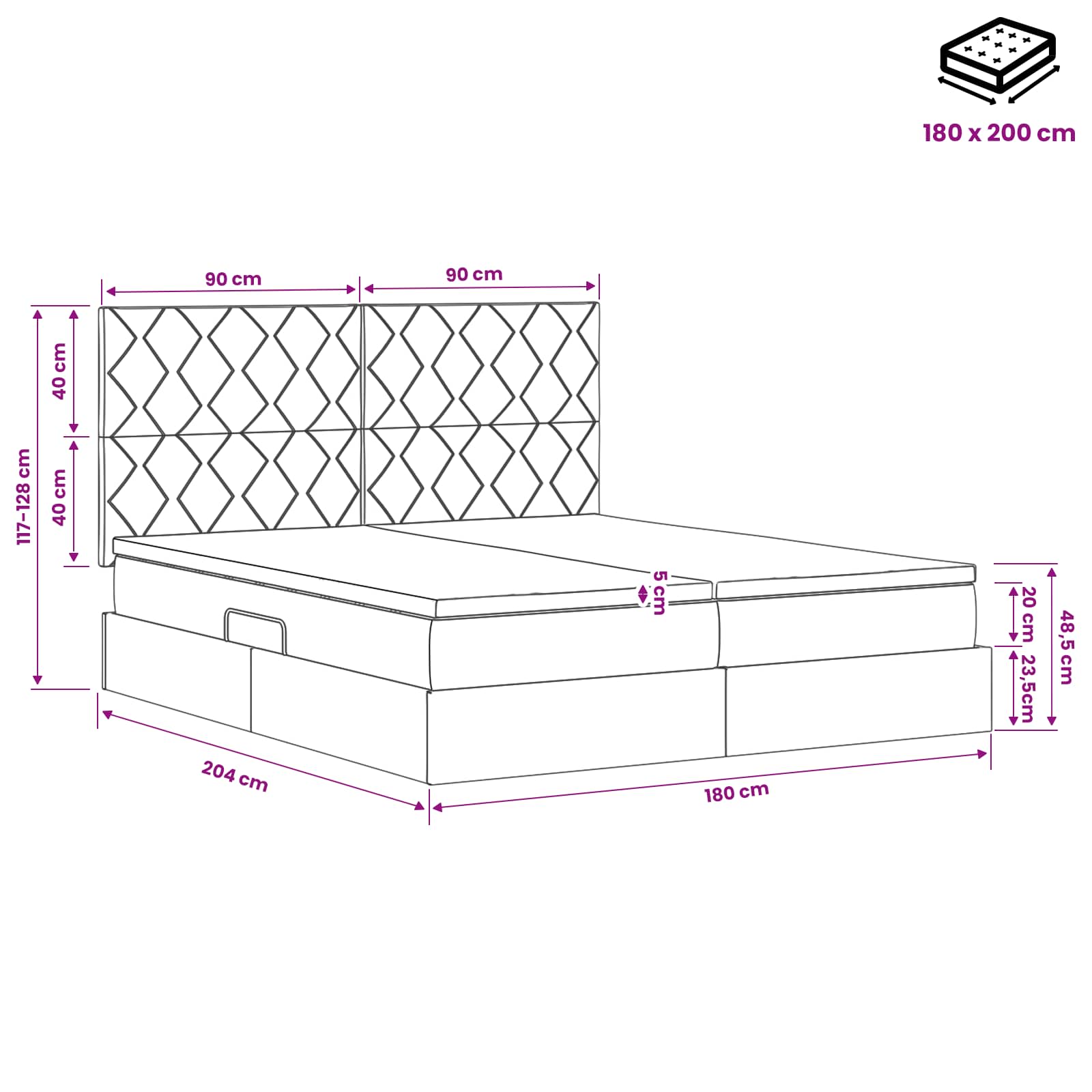 LED krevet za pohranu s madracem Tamnosiva 180 x 200 cm Baršun