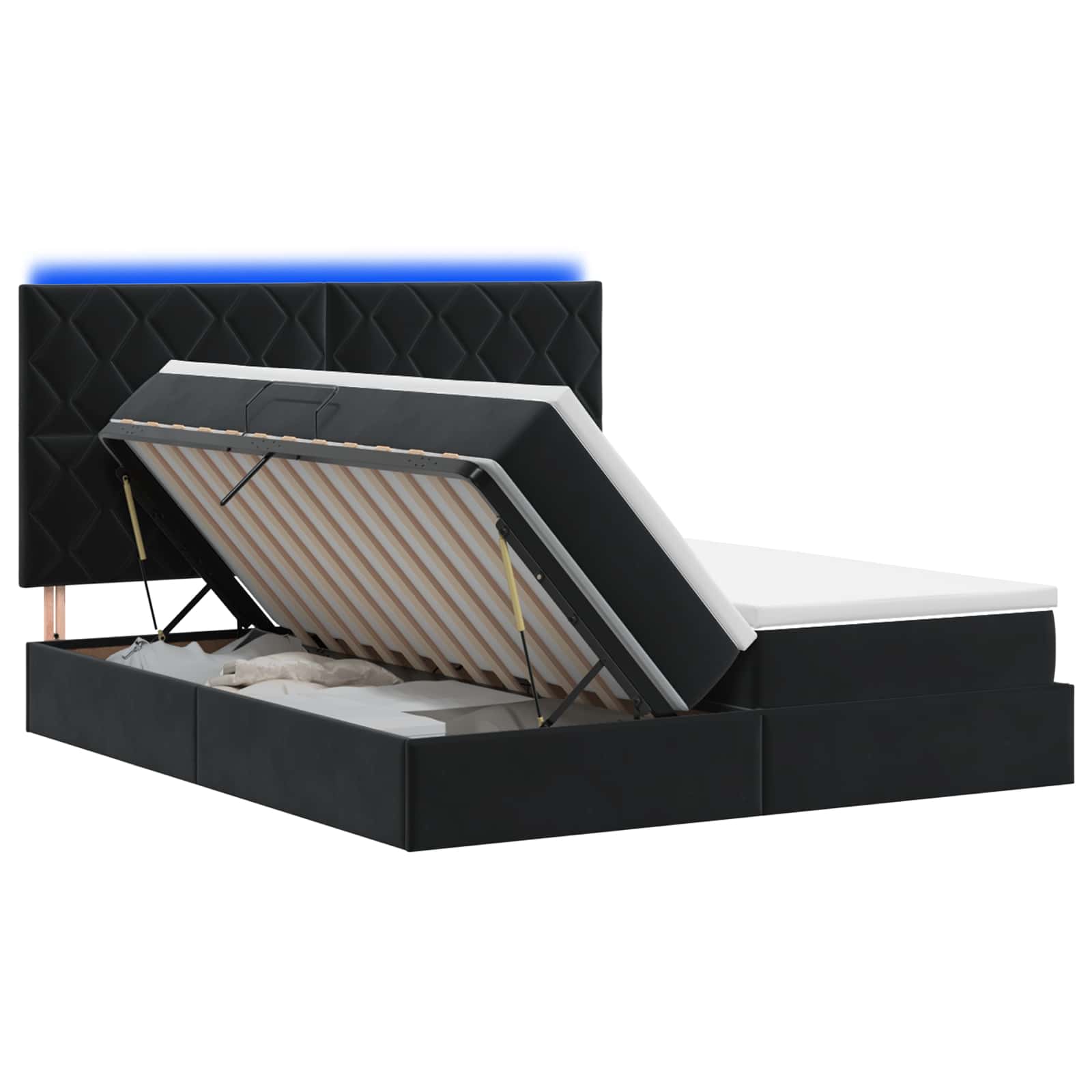 LED krevet za pohranu s madracem Crna 200 x 200 cm Baršun