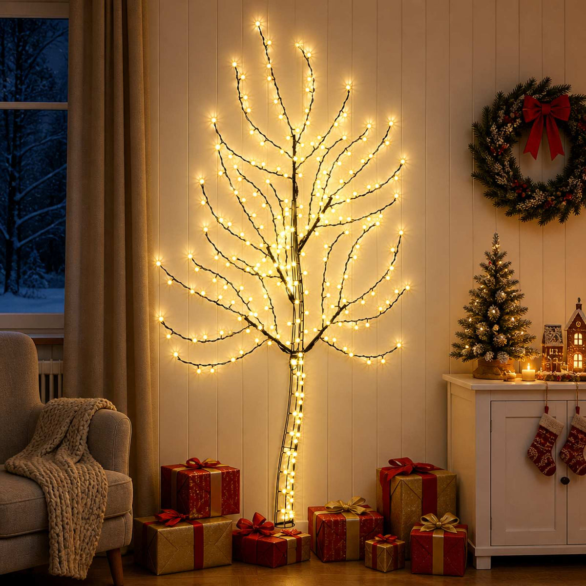 LED zidno božićno drvce 180 cm 200 LED lampica Topla bijela