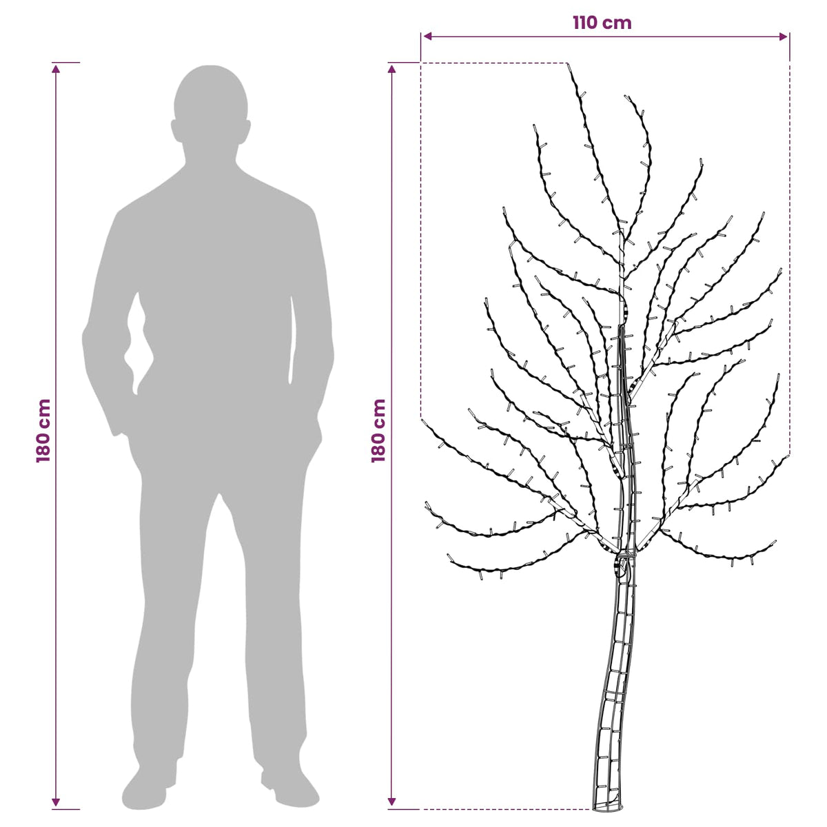 LED zidno božićno drvce 180 cm 200 LED lampica Topla bijela