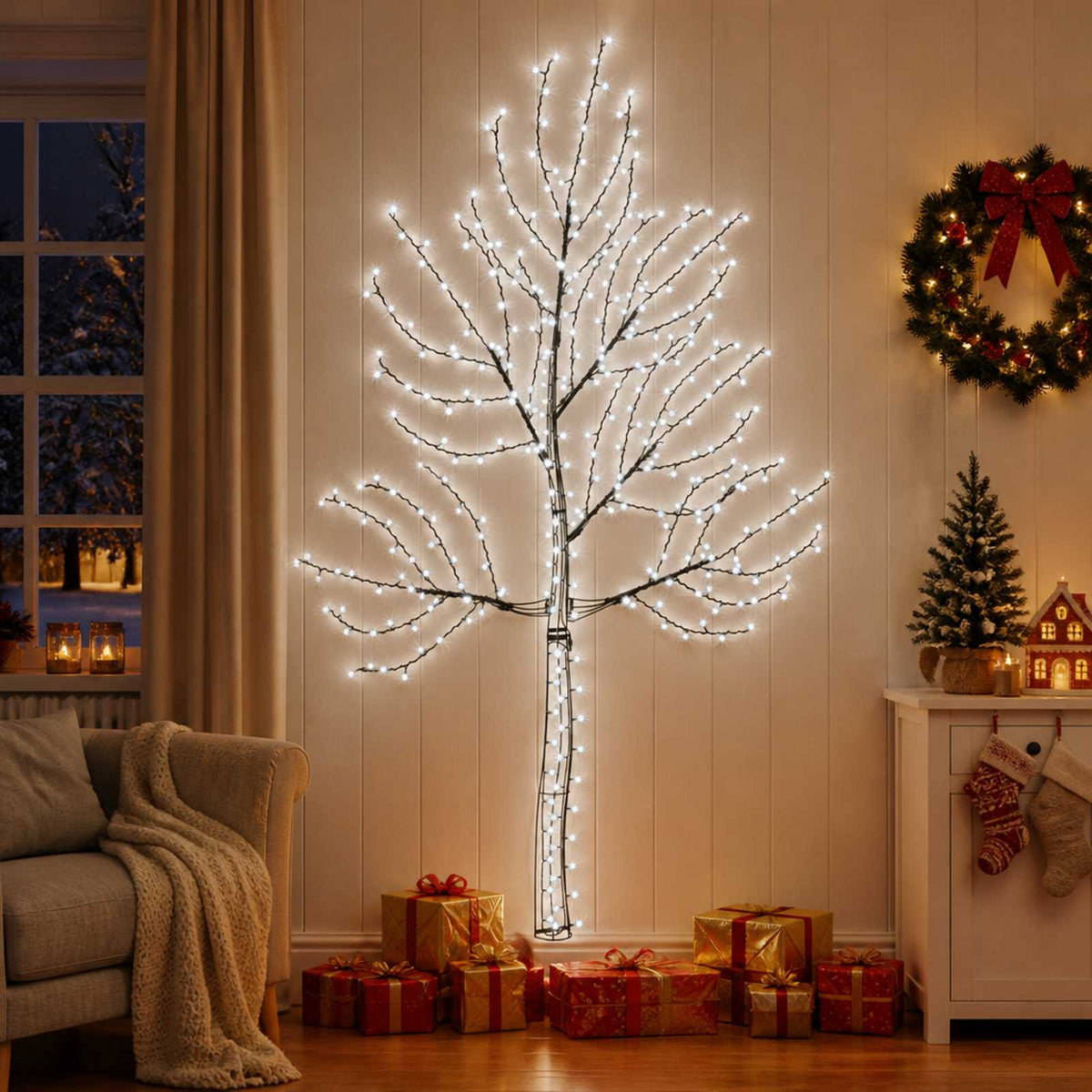 LED zidno božićno drvce 210 cm 312 LED lampica Hladno bijela