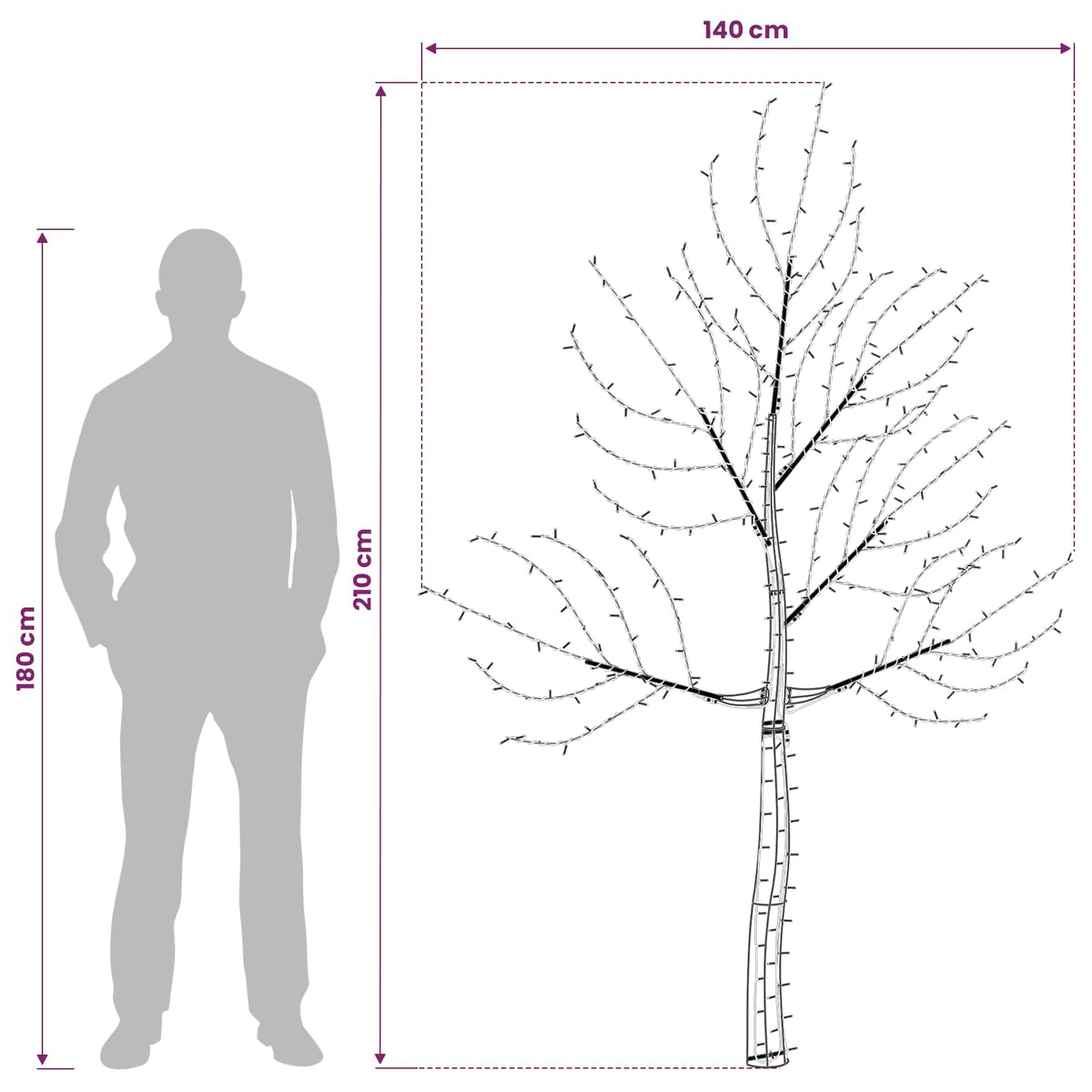LED zidno božićno drvce 210 cm 312 LED lampica Plava Čelik Crna