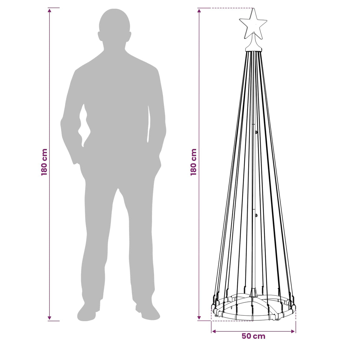 Stožasto LED božićno drvce 180 cm 250 LED lampica Topla bijela