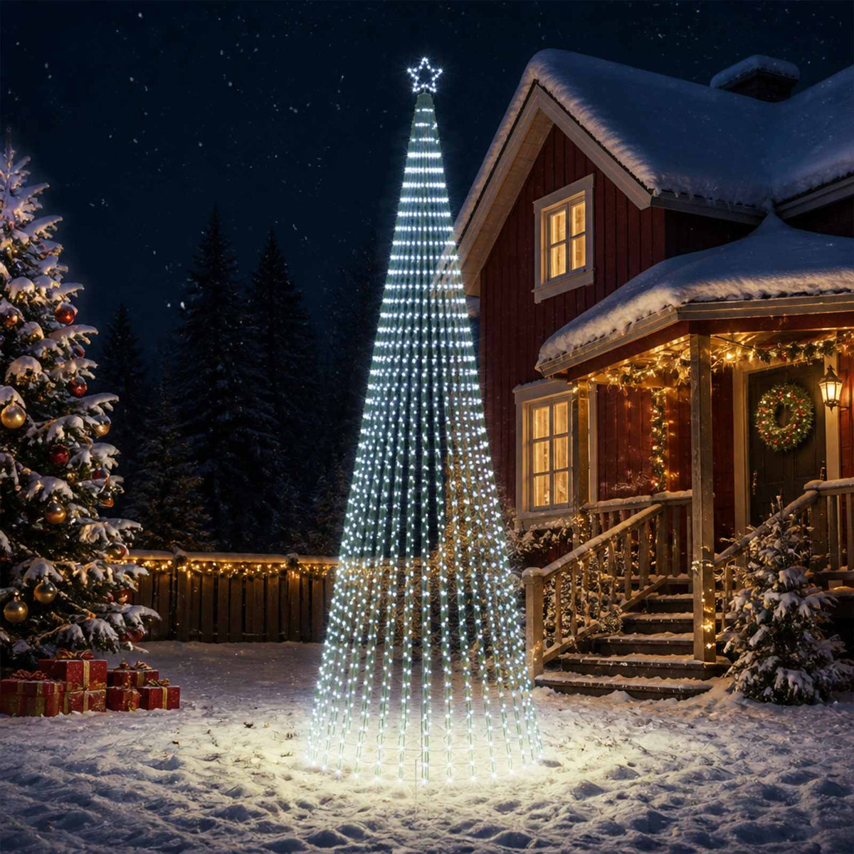 LED božićno drvce 1028 LED lampica Višebojno Čelik Crna