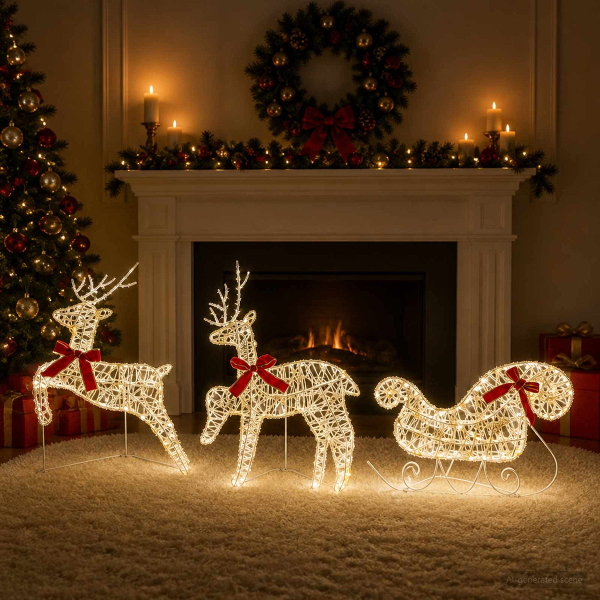 Božićni sob sa sanjkama 3 kom. 60 LED lampica