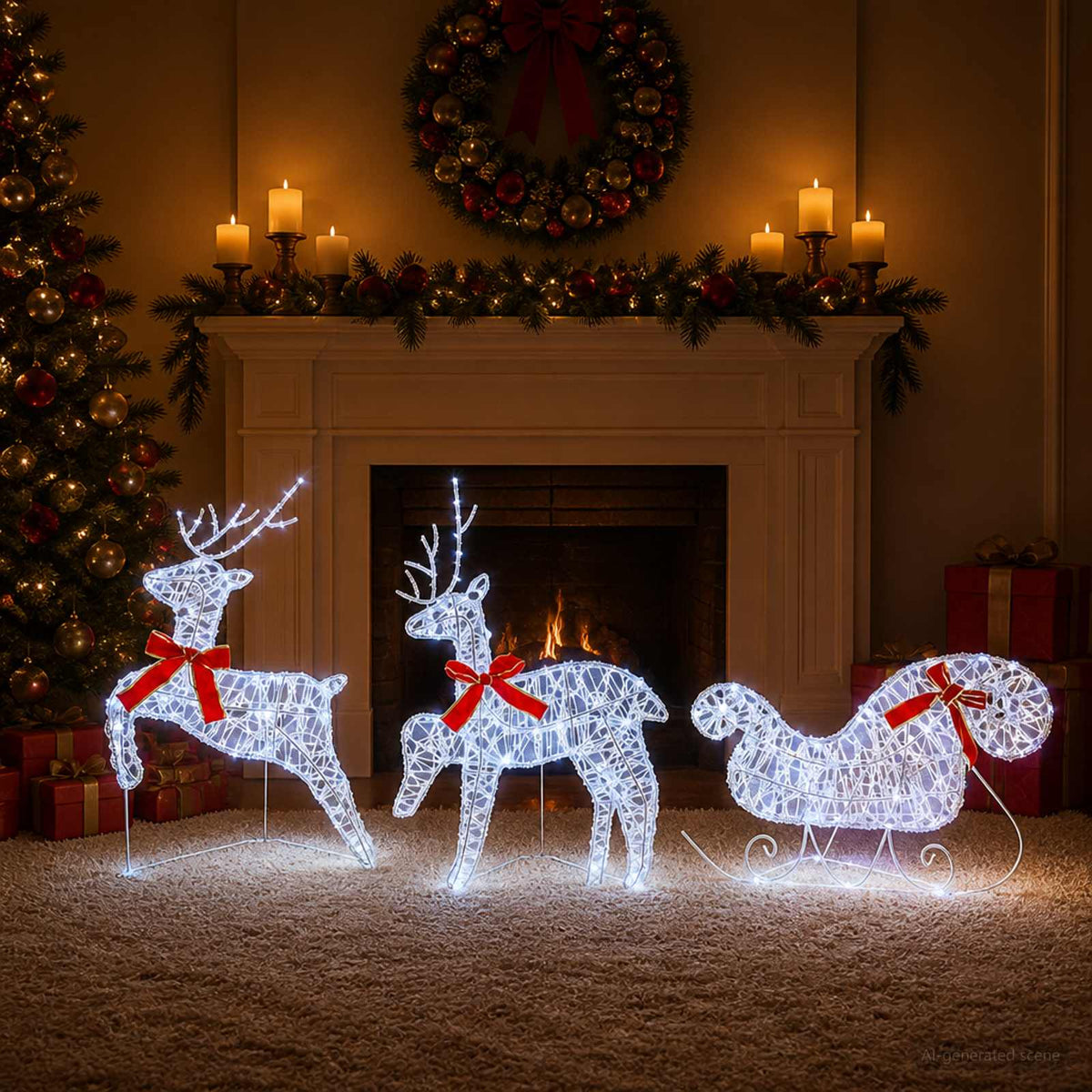 Božićni sob sa sanjkama 3 kom. 60 LED lampica
