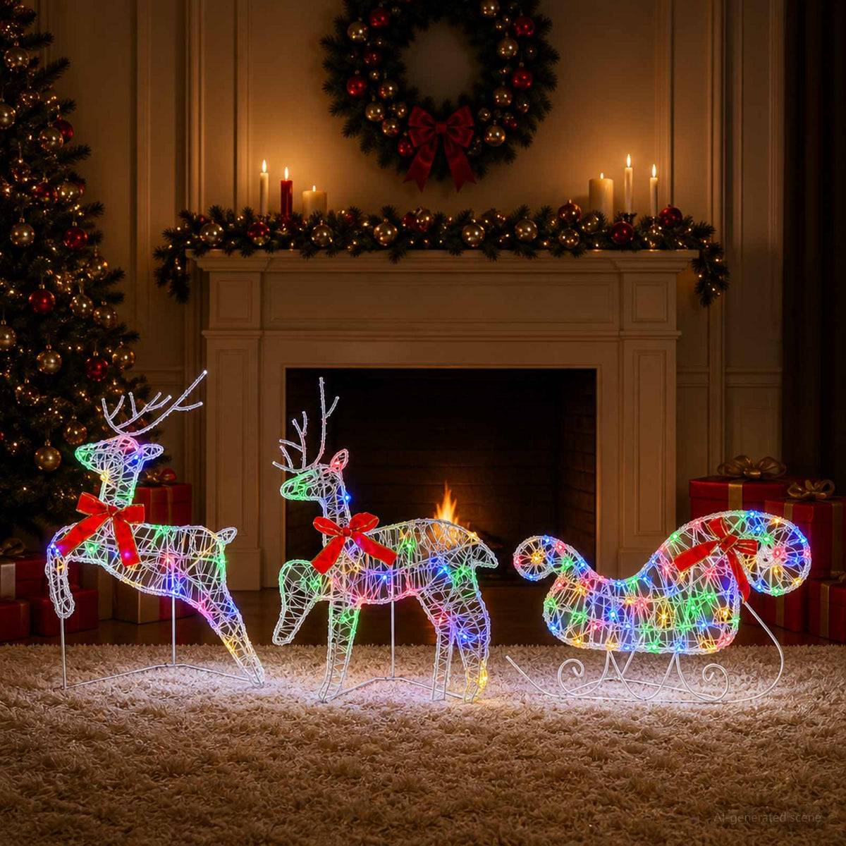 Božićni sob sa sanjkama 3 kom. 60 LED lampica
