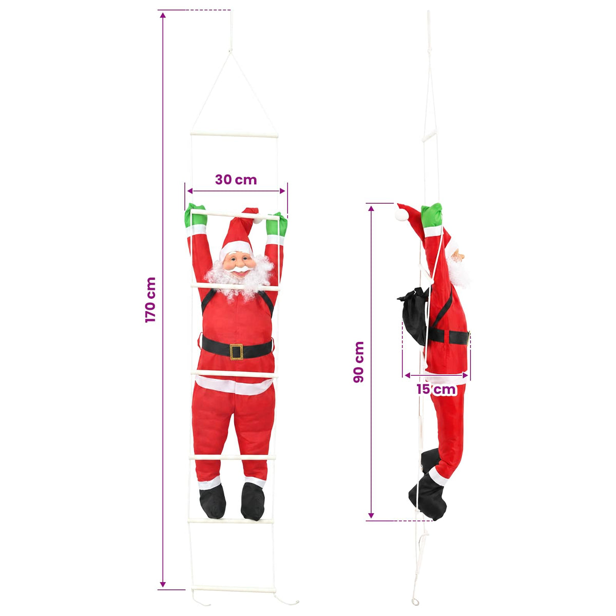 Viseći Djed Božićnjak na ljestvama Crvena 30 x 15 x 170 cm
