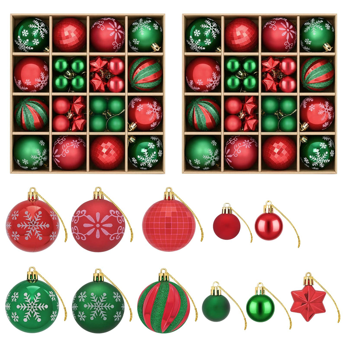 Set božićnih kuglica 88 kom. Zelena i crvena Ø 6 cm Plastika