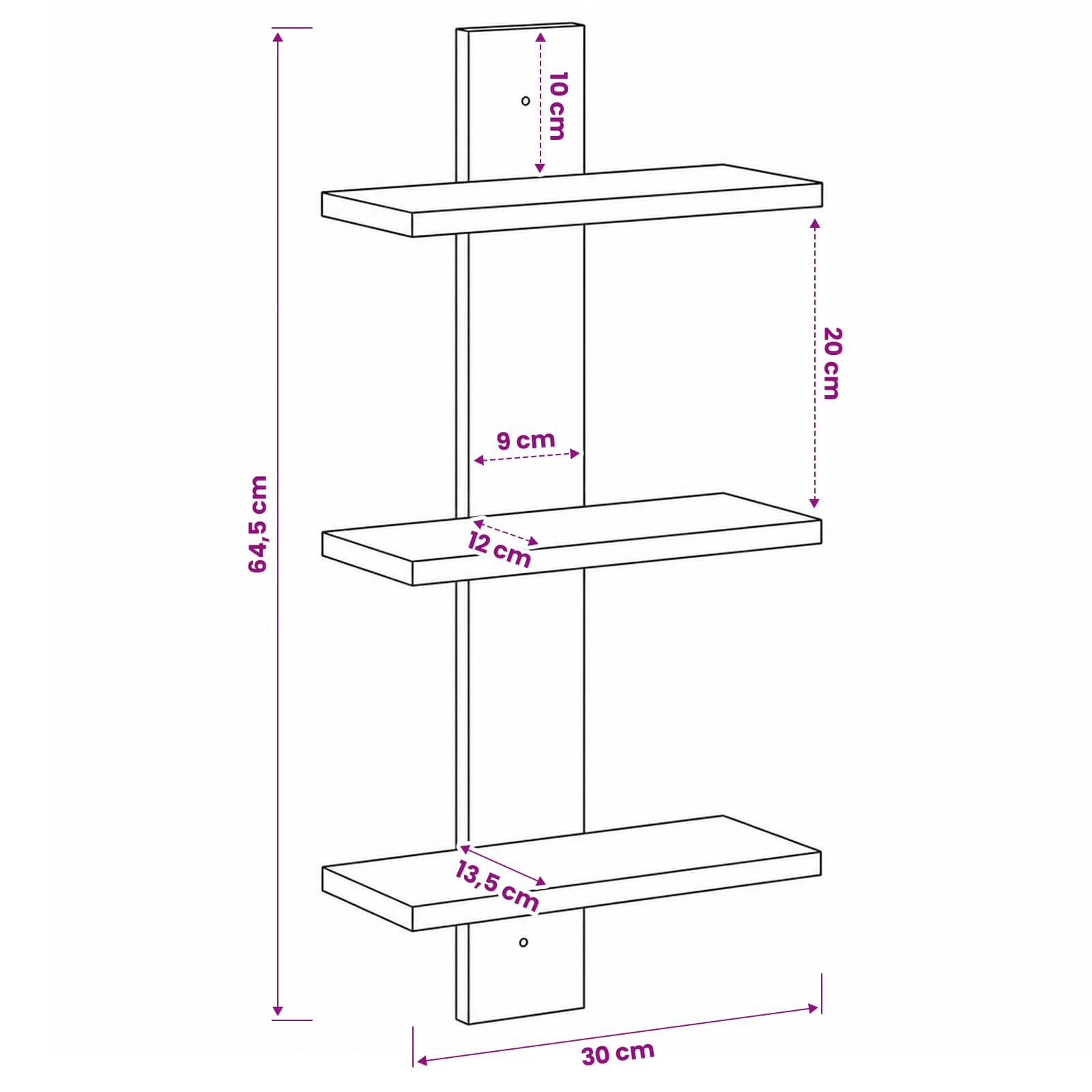 Zidna polica Crni hrast 30 x 13.5 x 64.5 cm Prerađeno drvo