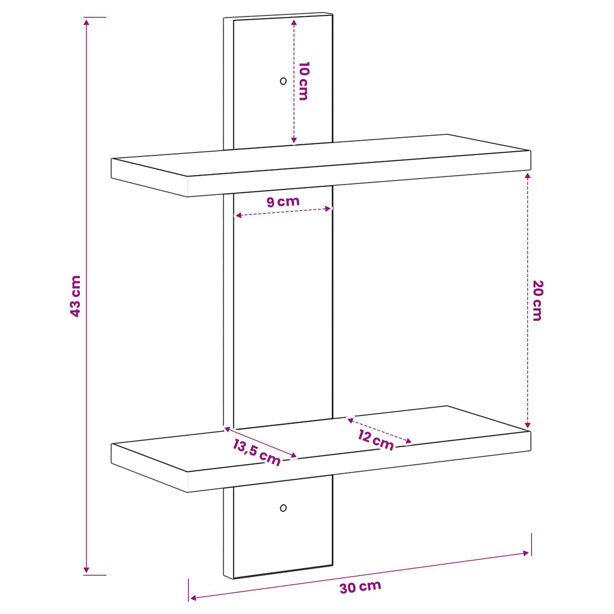 Zidna polica Siva Sonoma 30 x 13.5 x 43 cm Prerađeno drvo
