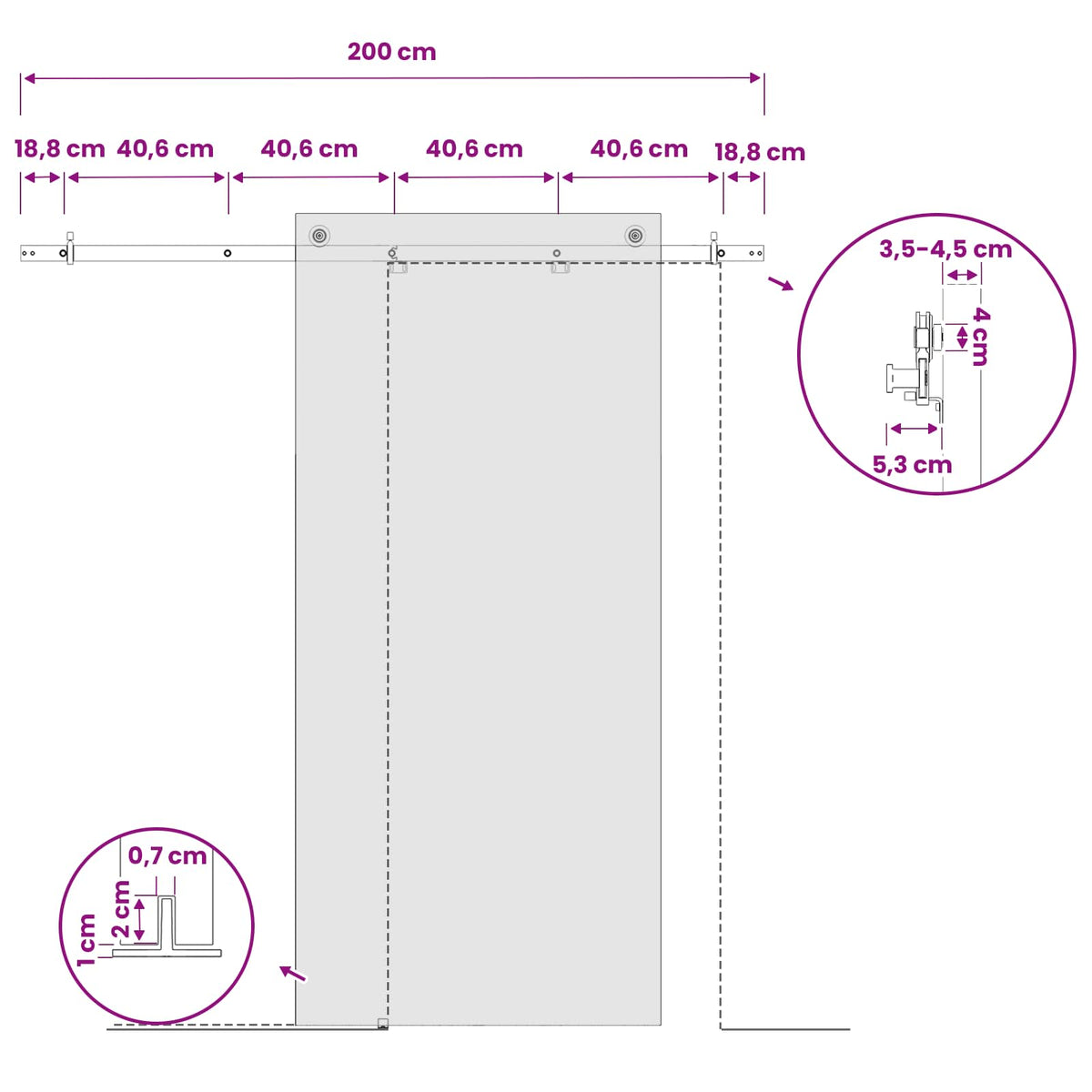 Okovi za klizna vrata 200 cm Čelik Crna