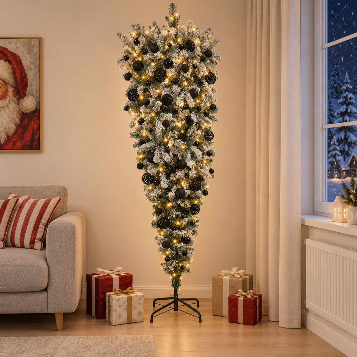 Obrnuto umjetno božićno drvce s granama 180 cm 300 LED lampica