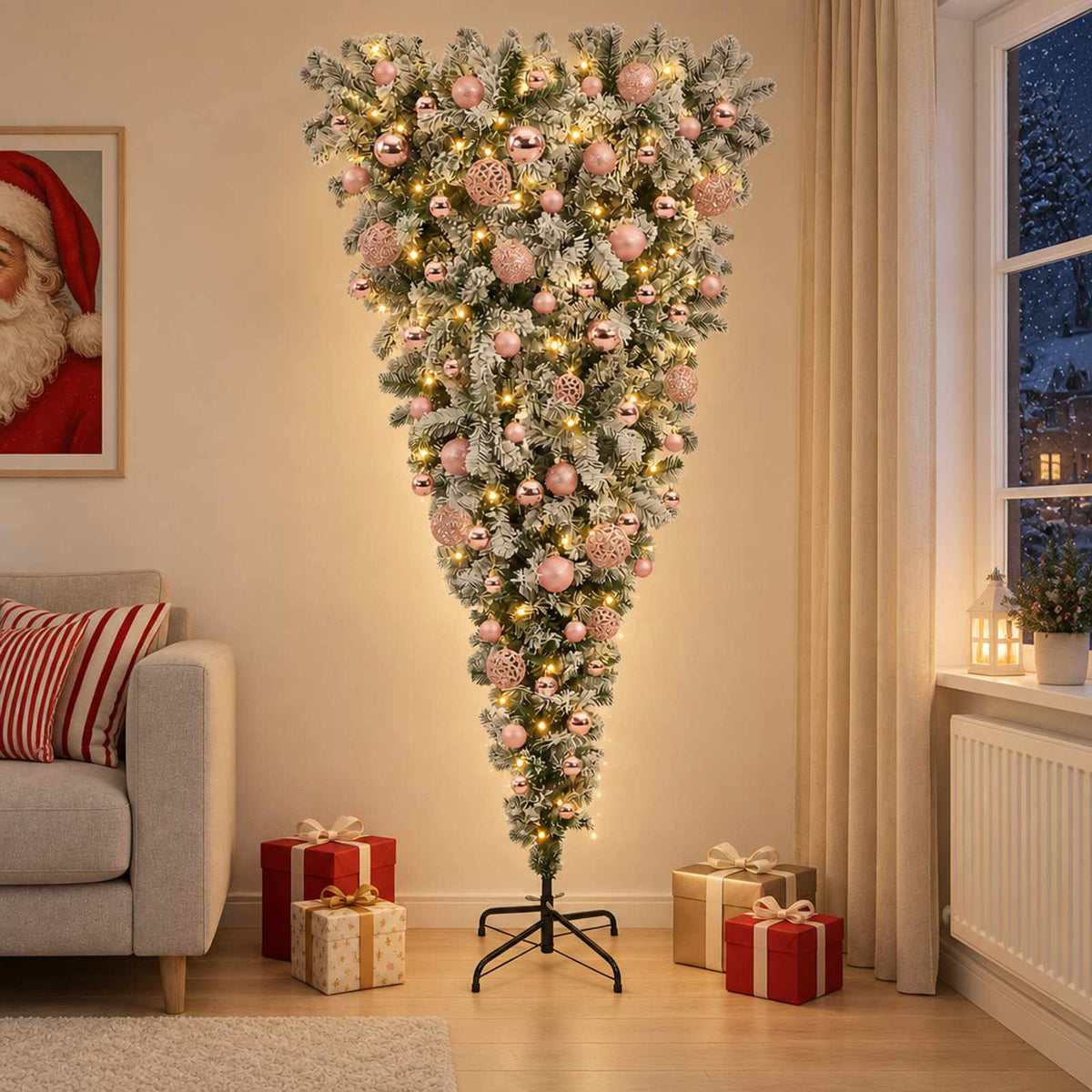 Obrnuto umjetno božićno drvce s granama 180 cm 300 LED lampica