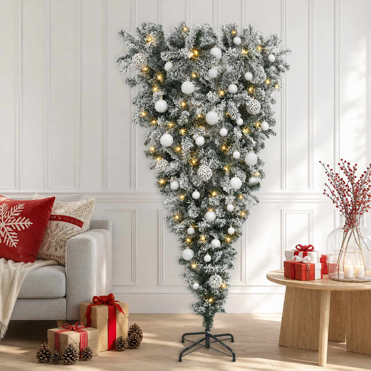 Obrnuto umjetno božićno drvce s granama 150 cm 150 LED lampica