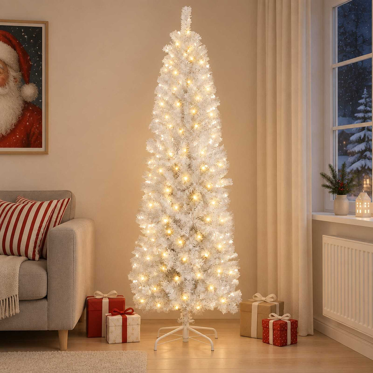 Umjetno vitko božićno drvce 300 LED lampica Topla bijela