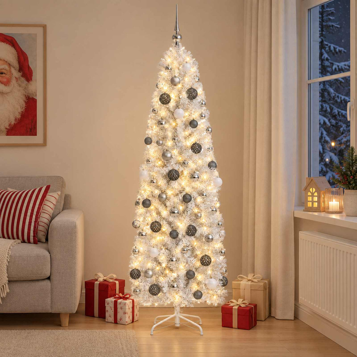 Umjetno usko božićno drvce s kuglicom 210 cm 300 LED lampica