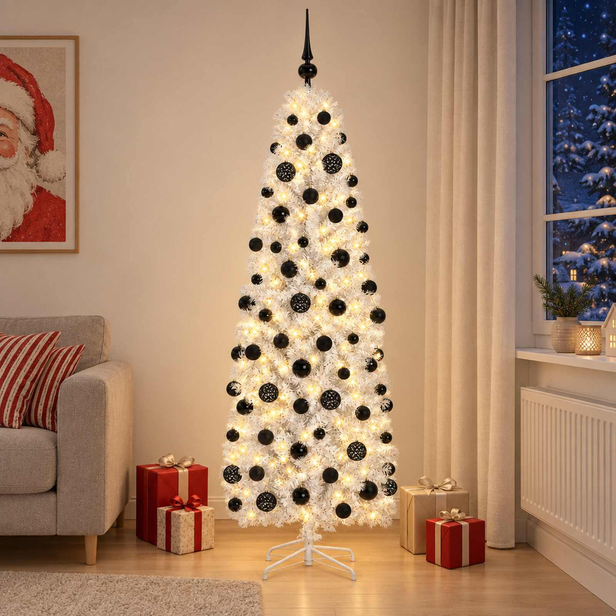Umjetno vitko božićno drvce 300 LED lampica Topla bijela