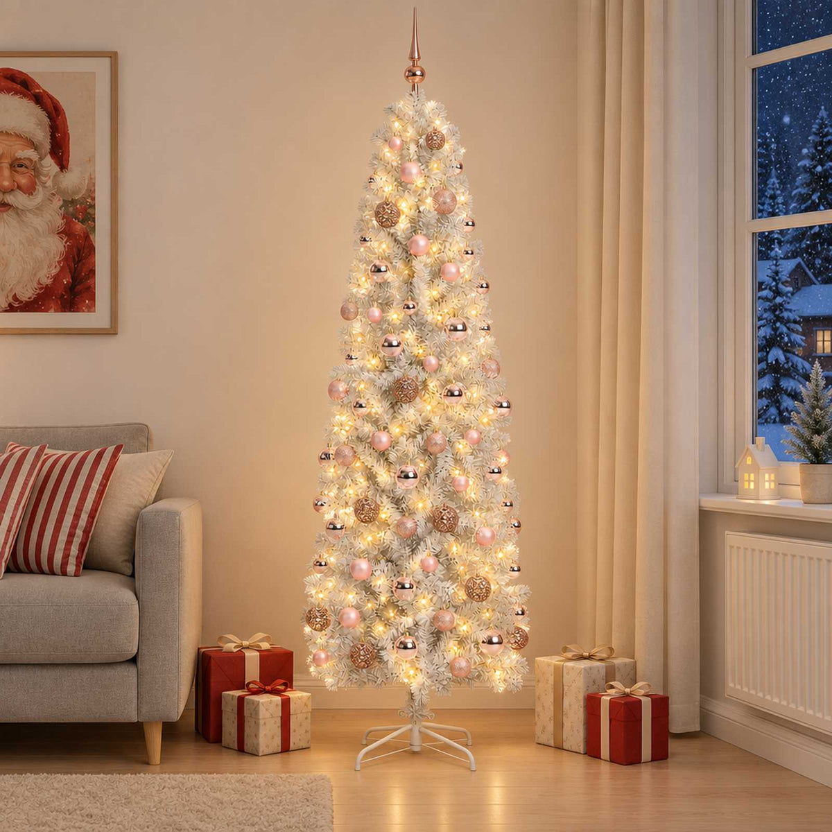 Umjetno vitko božićno drvce 300 LED lampica Topla bijela