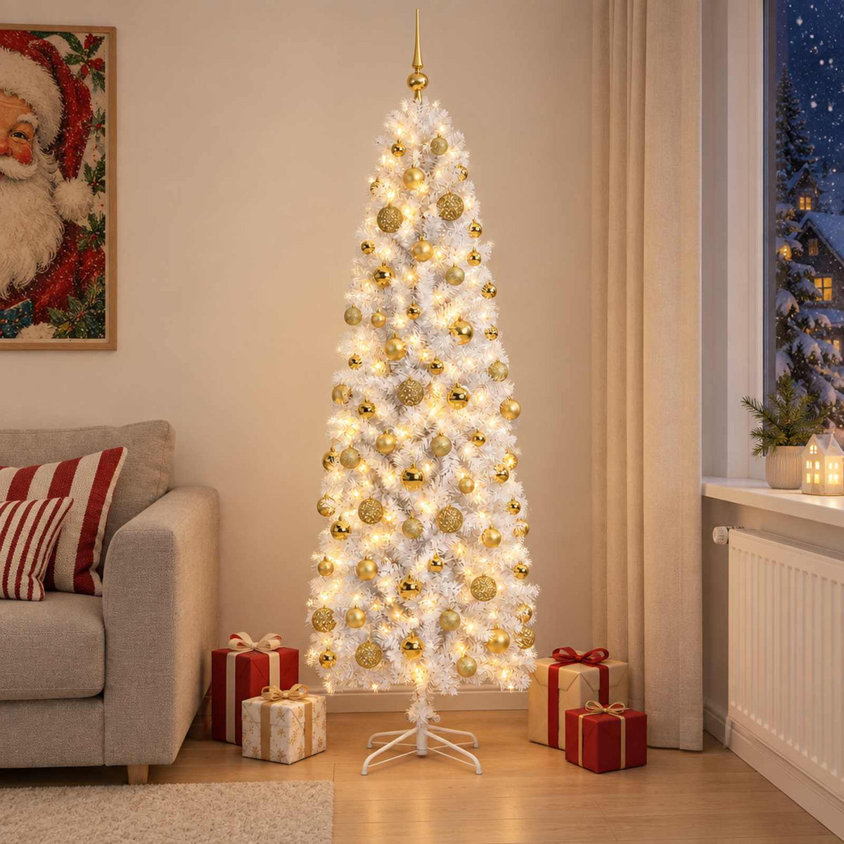 Umjetno vitko božićno drvce 300 LED lampica Topla bijela