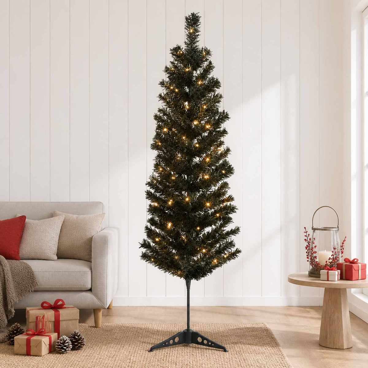 Umjetno vitko božićno drvce 150 cm 150 LED lampica Topla bijela