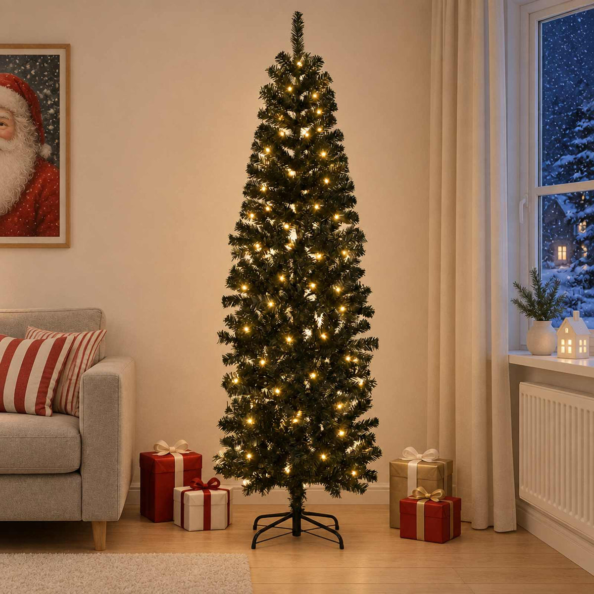 Umjetno vitko božićno drvce 210 cm 300 LED lampica Topla bijela