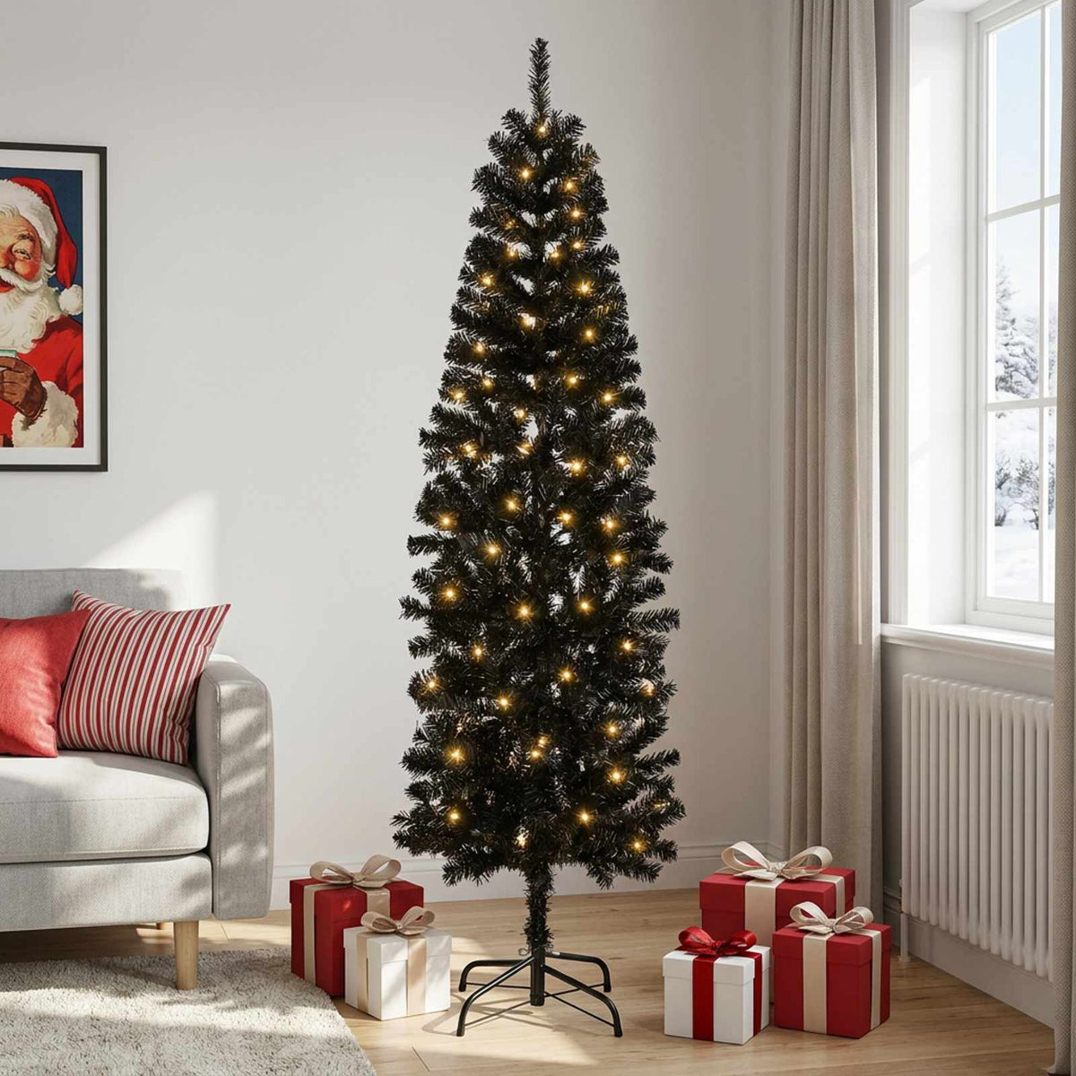 Umjetno vitko božićno drvce 210 cm 300 LED lampica Topla bijela