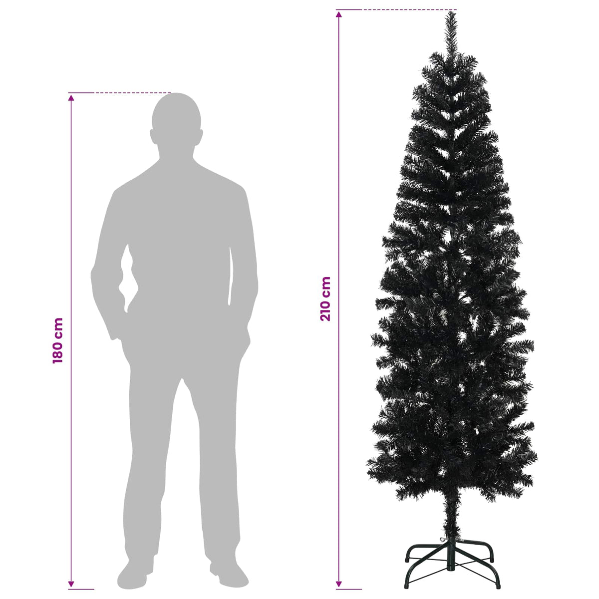 Umjetno vitko božićno drvce 210 cm 300 LED lampica Topla bijela