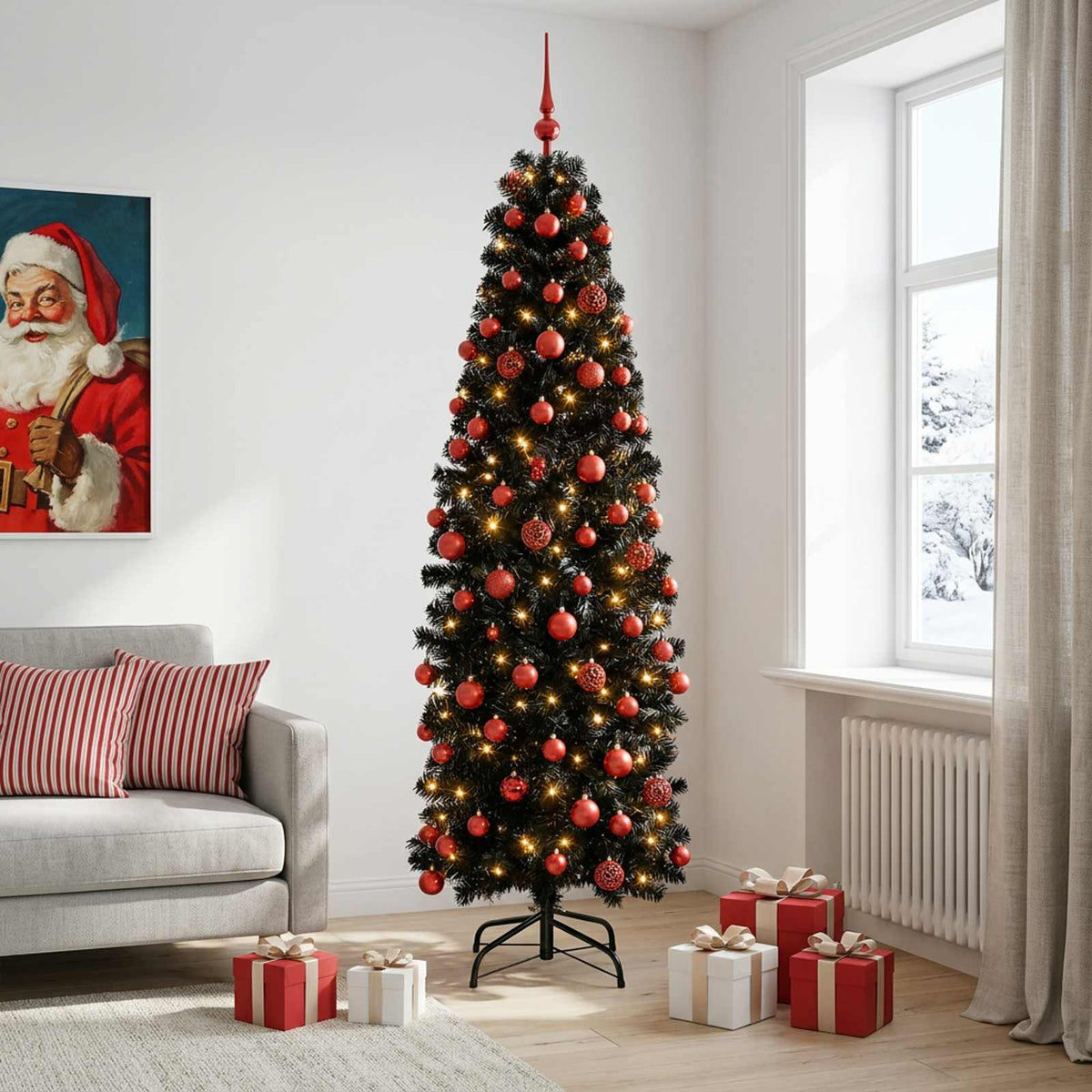 Umjetno vitko božićno drvce 300 LED lampica Topla bijela