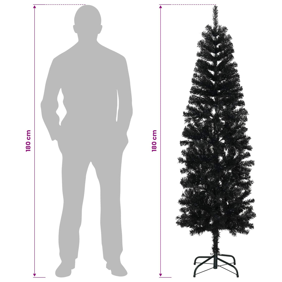 Umjetno usko božićno drvce s kuglicom 180 cm 300 LED lampica