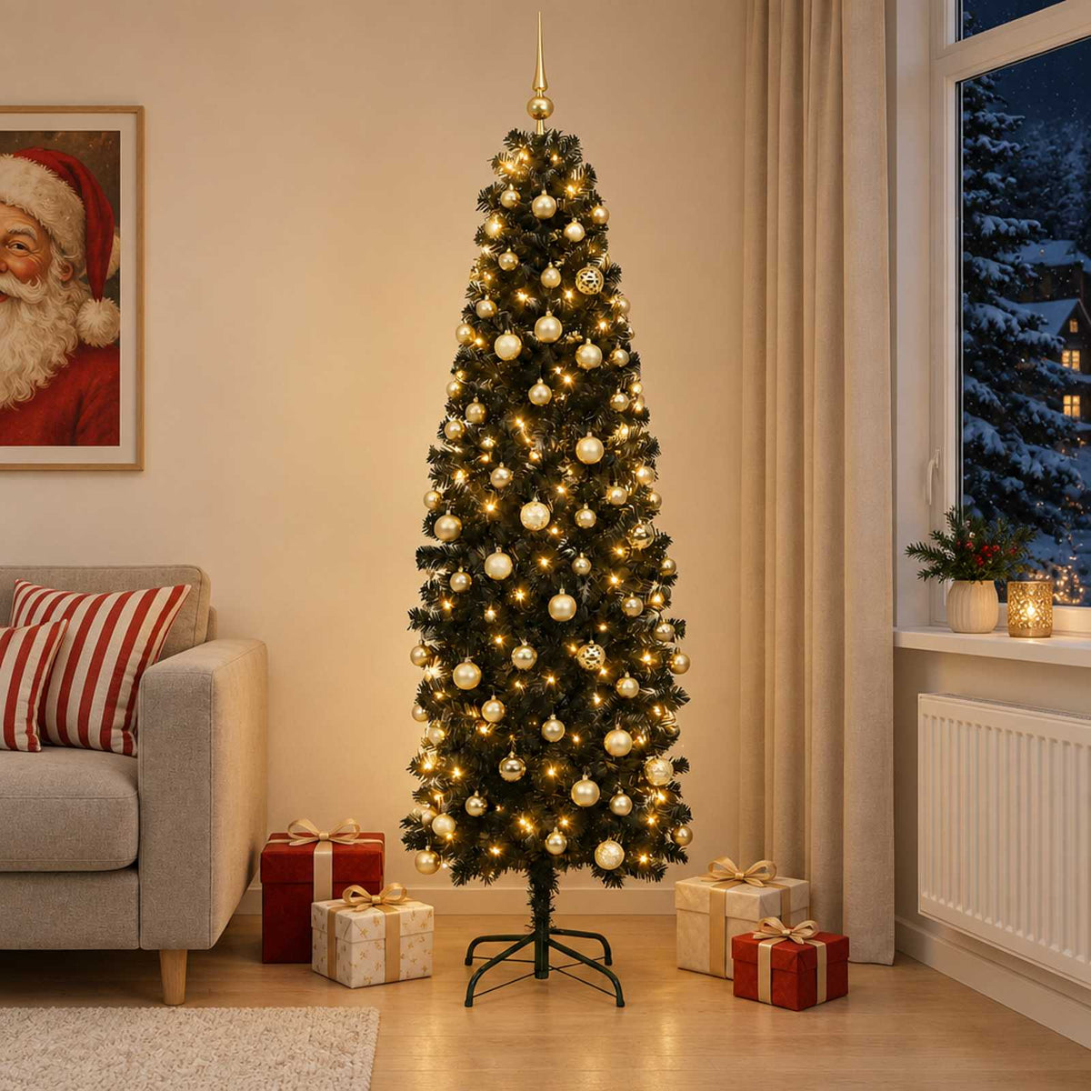 Umjetno vitko božićno drvce 300 LED lampica Topla bijela