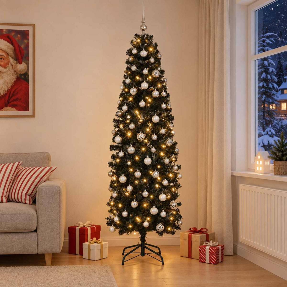 Umjetno vitko božićno drvce 300 LED lampica Topla bijela