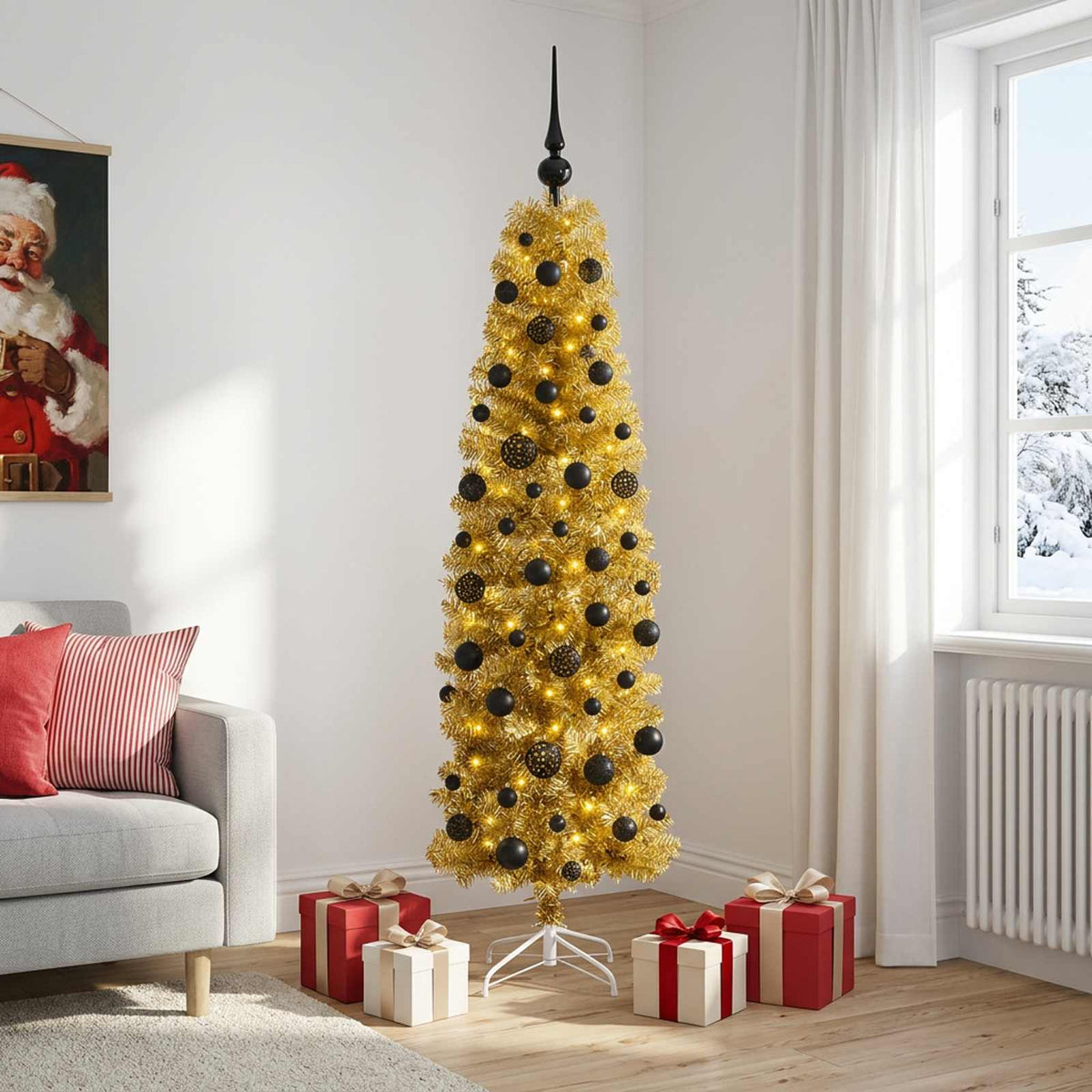 Umjetno usko božićno drvce s kuglicama 180 cm 300 LED lampica