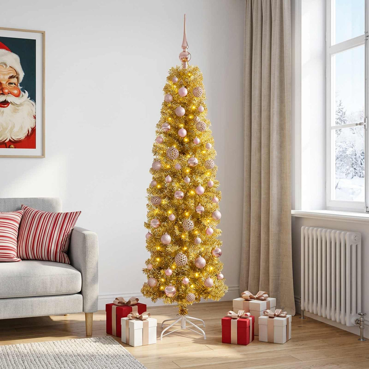 Umjetno usko božićno drvce s kuglicama 180 cm 300 LED lampica