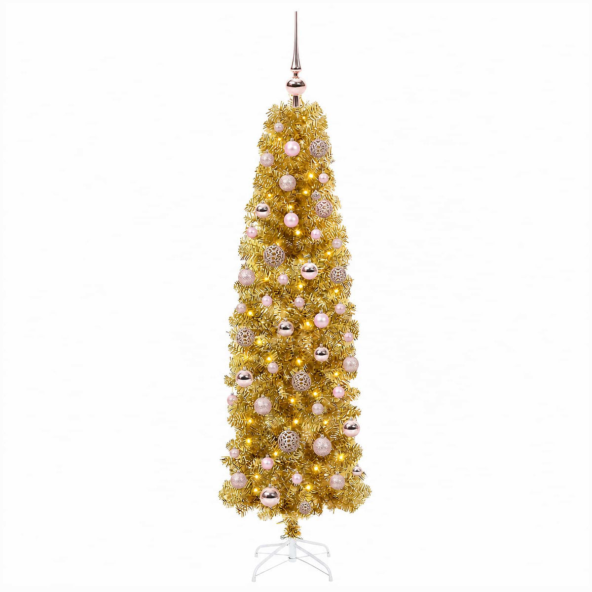 Umjetno usko božićno drvce s kuglicama 180 cm 300 LED lampica