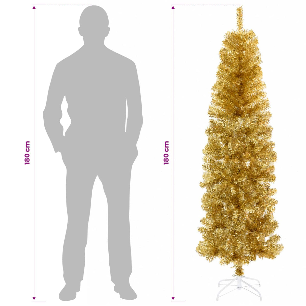 Umjetno usko božićno drvce s kuglicama 180 cm 300 LED lampica