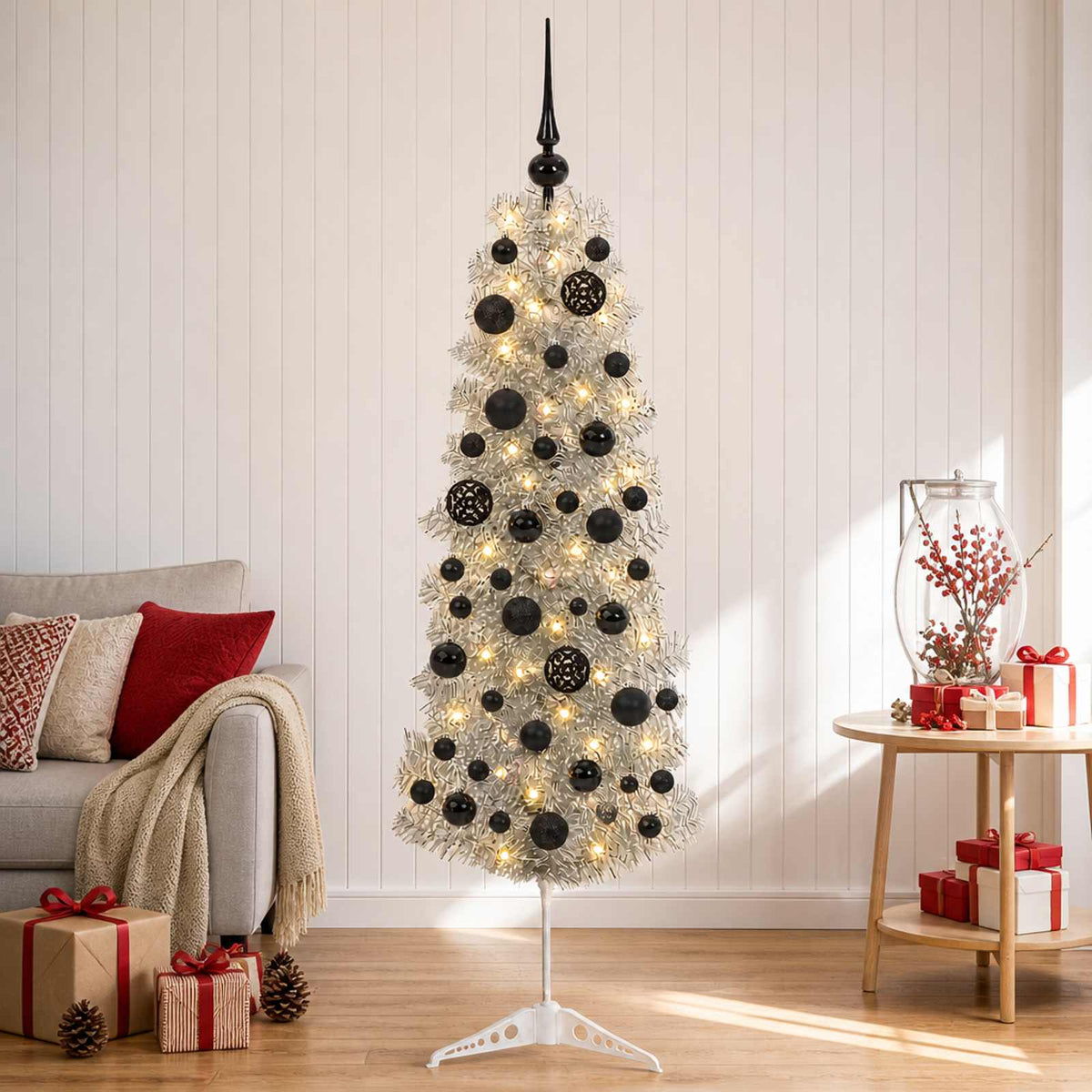 Umjetno usko božićno drvce s kuglicom 150 cm 150 LED lampica