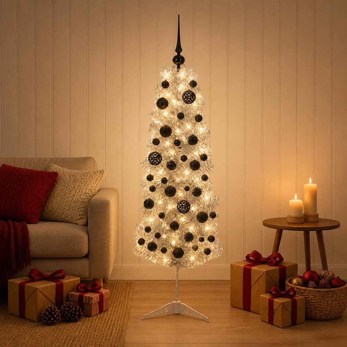 Umjetno usko božićno drvce s kuglicom 150 cm 150 LED lampica