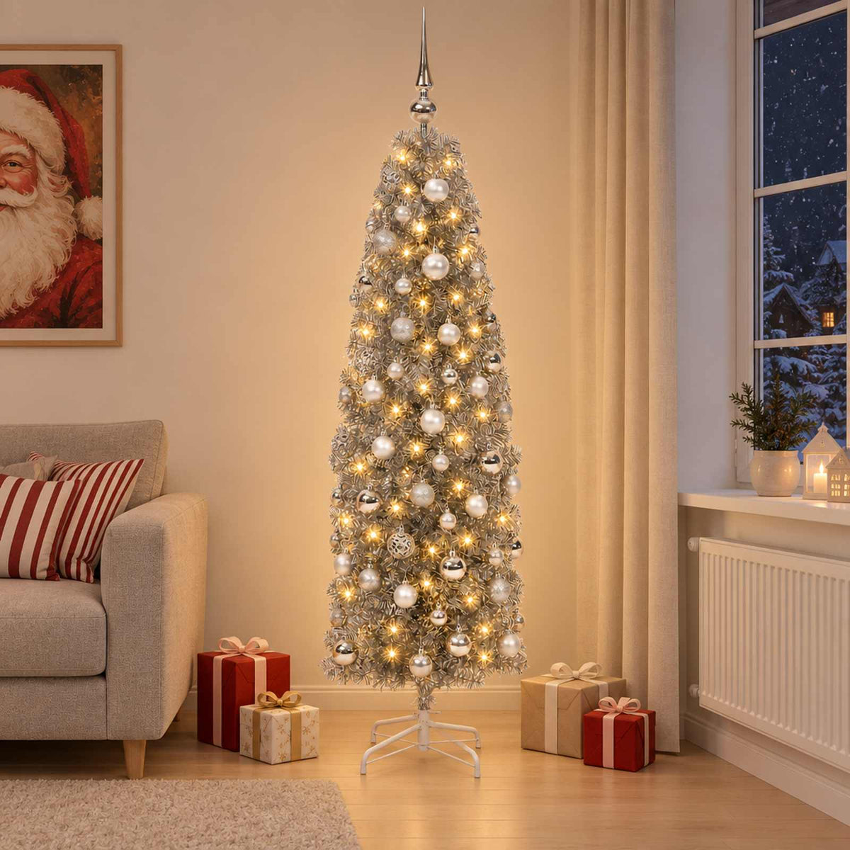 Umjetno vitko božićno drvce 300 LED lampica Topla bijela