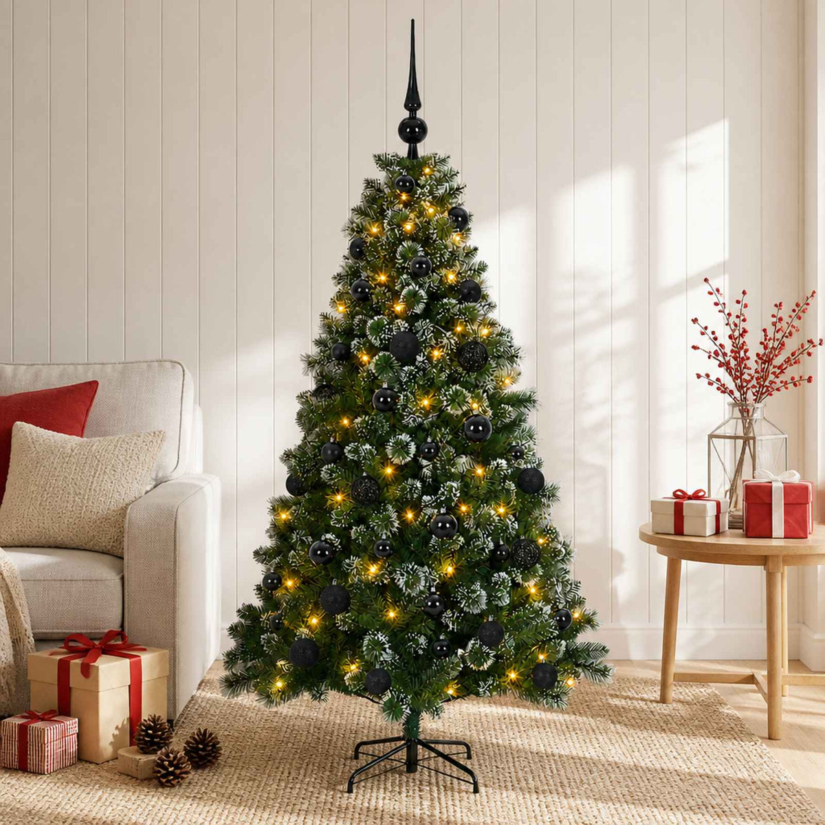 Umjetno božićno drvce s kuglicama 120 cm 150 LED lampica
