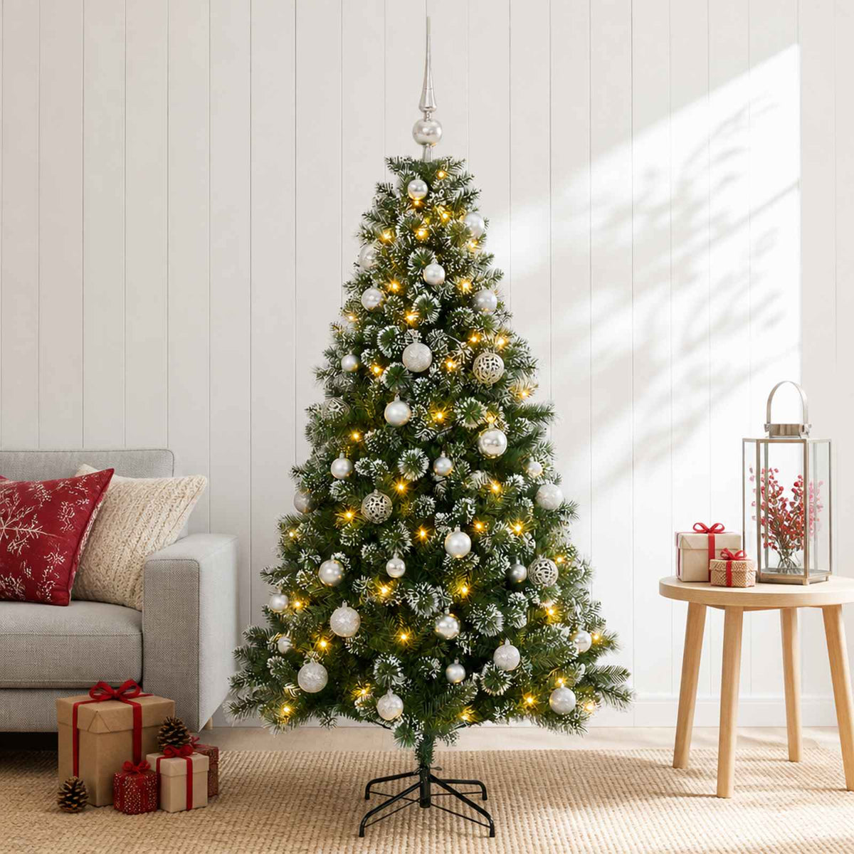 Umjetno božićno drvce s kuglicama 150 cm 150 LED lampica