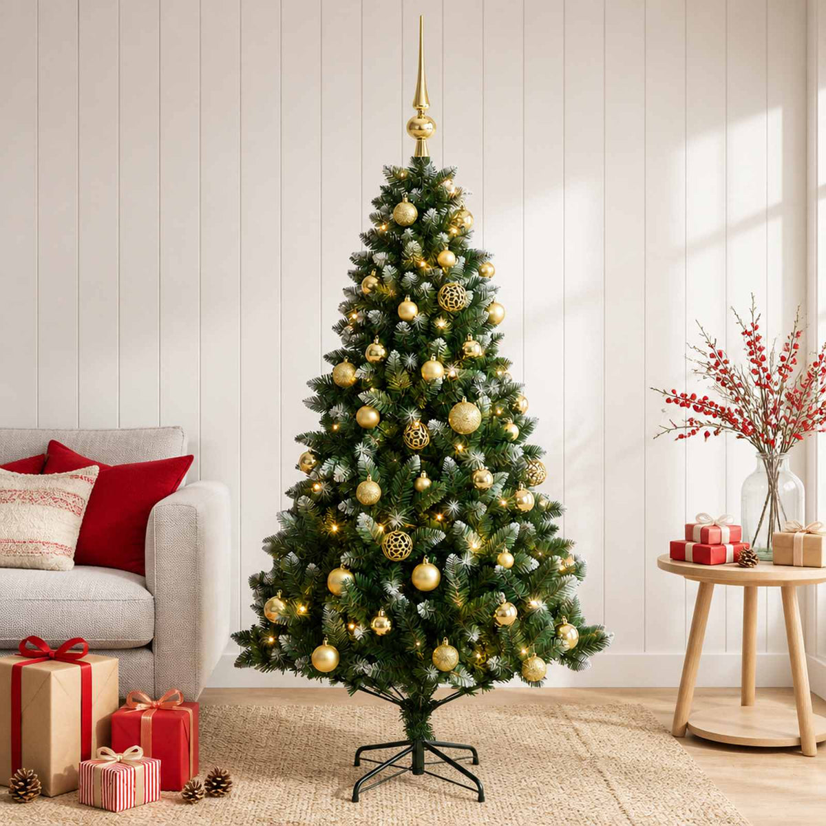 Umjetno božićno drvce s kuglicama 150 cm 150 LED lampica
