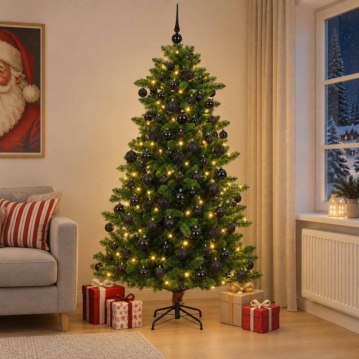 Umjetno božićno drvce s kuglicama 210 cm 300 LED lampica