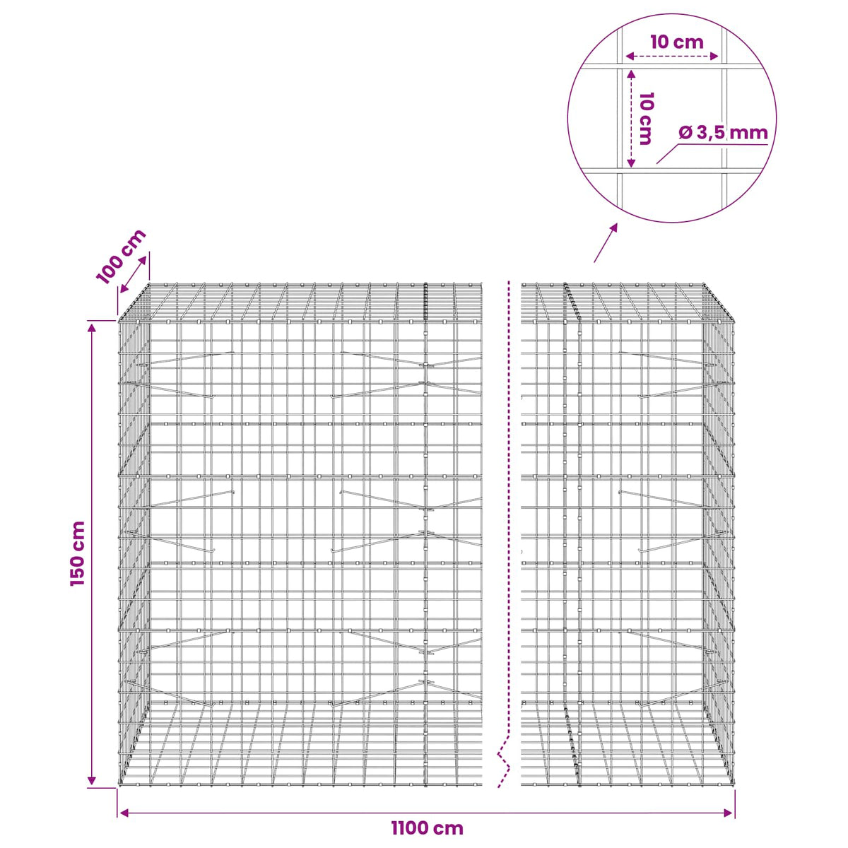Gabion s žicom debljine 3,5 mm i mrežom 10x10 cm