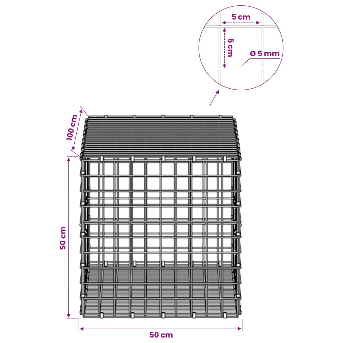 Gabion s 5 mm žicom i mrežom 5x5 cm 50x100x50 cm