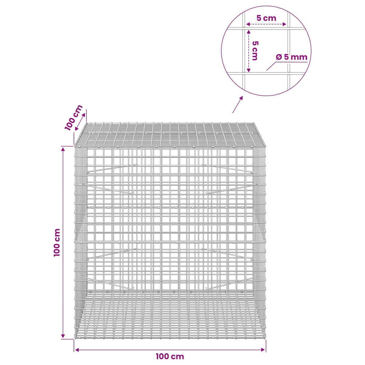 Gabion s 5 mm žicom i mrežom 5x5 cm 100x100x100 cm