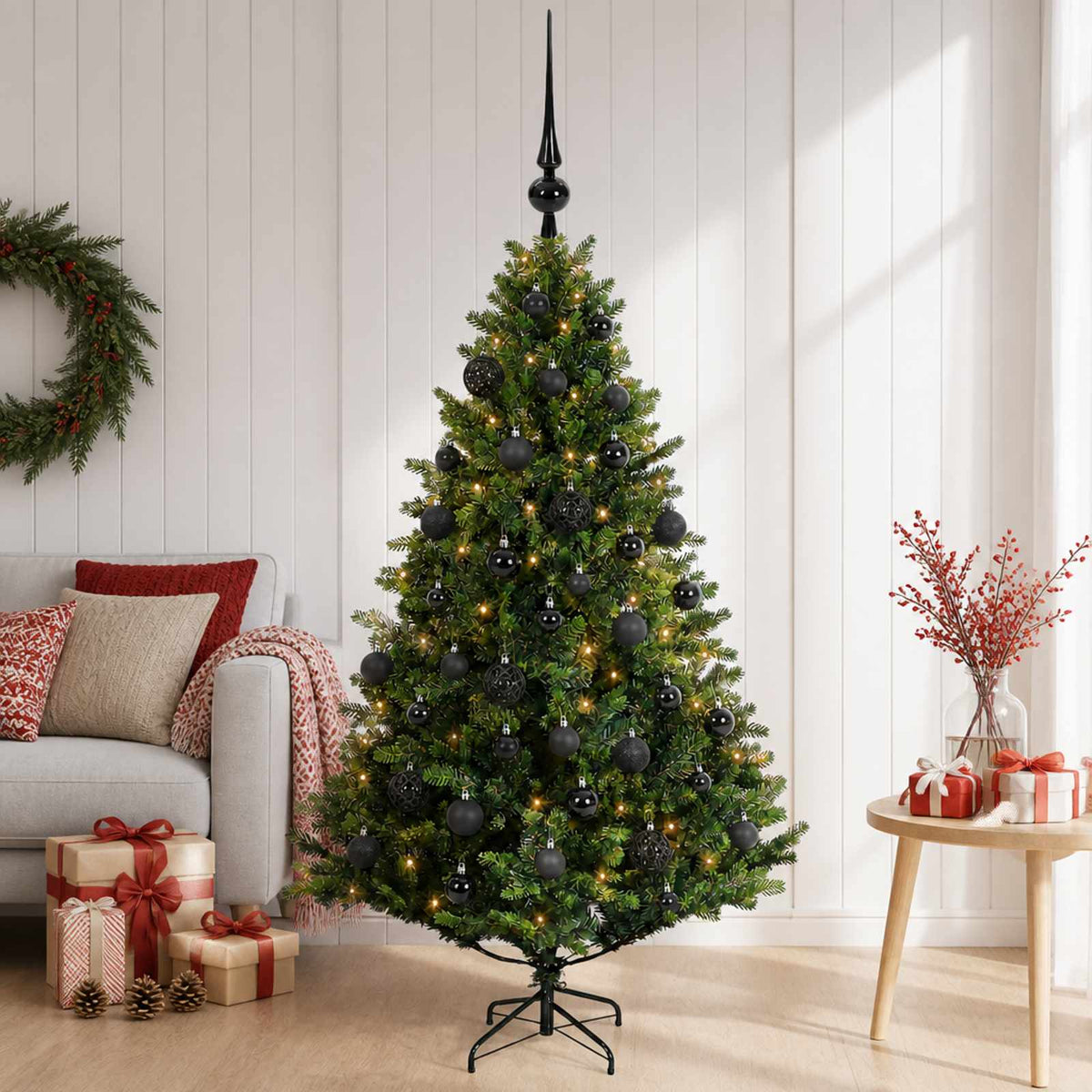 Umjetno božićno drvce s kuglicama 120 cm 150 LED lampica